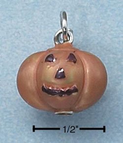 STERLING SILVER JEWELRY ENAMEL 3D ORANGE PUMPKIN (ch2275)
