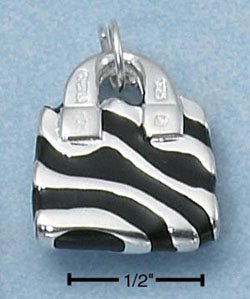 STERLING SILVER JEWELRY ENAMEL BLACK STRIPE PURSE (ch2240)