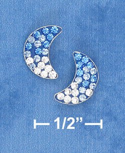BLUE TO WHITE CRYSTAL MOON POST EARRINGS (ep644)