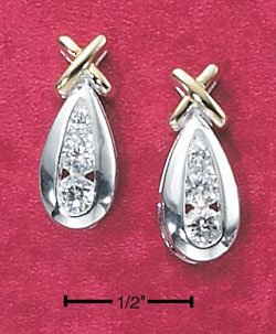 CZ CHANNEL SETTING IN PEAR SHAPE "X" EARRINGS (ea2014)