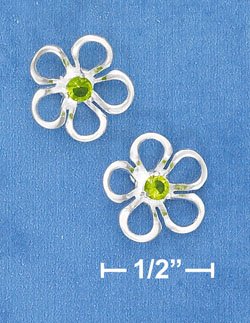 FLOWER POST EARRINGS WITH GREEN CZ CENTER (ep641)
