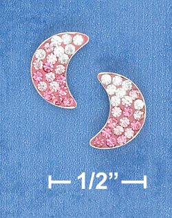 PINK TO WHITE CRYSTAL MOON POST EARRINGS (ep646)