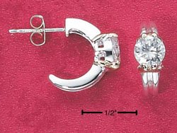 ROUND CZ W/ 14K GOLD OVERLAY ACCENT HOOP POST (ea2015)