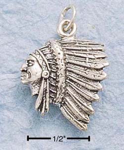 STERLING SILVER JEWELRY SIDE VIEW INDIAN HEAD CHARM (ch90)