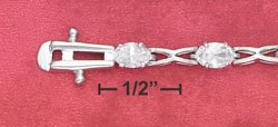 STERLING SILVER JEWELRY 4X6MM CLEAR OVAL CZ & BOWTIE LINK BRACELET (br2634)