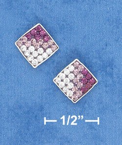 STERLING SILVER 8MM SQUARE MULTI STONE PURPLE TO WHITE CRYSTAL POST EARRINGS (ep655)