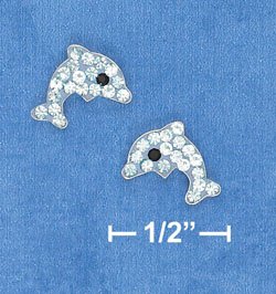 STERLING SILVER 11MM LIGHT BLUE CRYSTAL DOLPHIN POST EARRINGS (ep653)