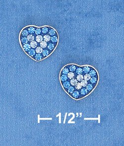 STERLING SILVER 8MM DARK BLUE & LIGHT BLUE CRYSTAL HEART POST EARRINGS (ep651)
