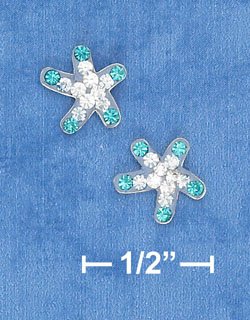 STERLING SILVER 9MM LT BLUE & WHITE CRYSTAL STAR POST EARRINGS (ep649)
