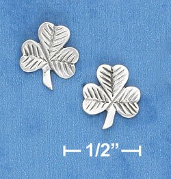 STERLING SILVER 10MM WIDE LINED SHAMROCK POST EARRINGS (ep642)