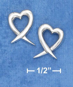 STERLING SILVER 11MM OPEN HEART WITH TAIL POST EARRINGS (ep634)