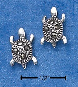 STERLING SILVER MARCASITE TURTLE POST EARRINGS (ep582)