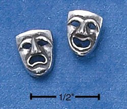 STERLING SILVER ONE SIDE COMEDY & ONE SIDE TRAGEDY ANTIQUED POST EARRINGS (ep571)