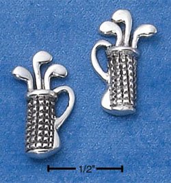 STERLING SILVER GOLF CLUBS IN BAG POST EARRINGS (ep569)