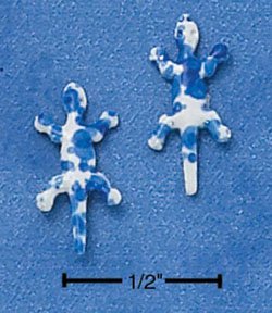 STERLING SILVER BLUE SPOTTED ENAMELED LIZARD MINI-POST EARRINGS (ep559)