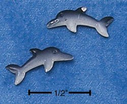 STERLING SILVER DARK BLACK & GRAY DOLPHIN MINI-POST EARRINGS (ep555)