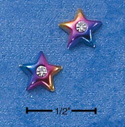STERLING SILVER MULTI-COLOR ENAMELED STAR W/ CZ MINI-POST EARRINGS (ep539)