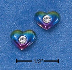 STERLING SILVER MULTI-COLOR ENAMELED HEART W/ CZ MINI-POST EARRINGS (ep536)