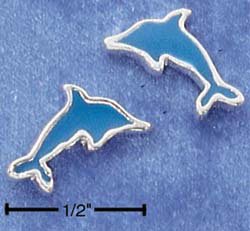 STERLING SILVER BLUE ENAMEL DOLPHIN POST EARRINGS (ep522)