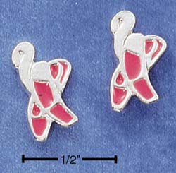 STERLING SILVER PINK ENAMEL BALLET SLIPPERS POST EARRINGS (ep504)