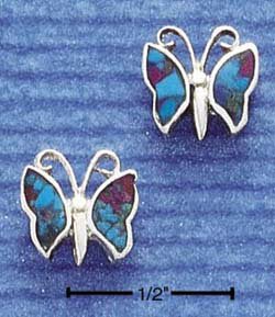 STERLING SILVER MULTI INLAY BUTTERFLY POST EARRINGS (ep294)
