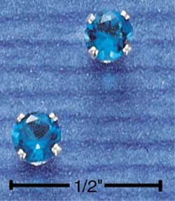 STERLING SILVER 4MM DECEMBER CZ POST EARRINGS (BLUE) (ep268)