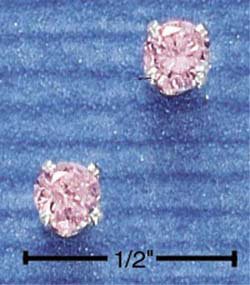 STERLING SILVER 4MM OCTOBER POST EARRINGS (PINK) (ep266)