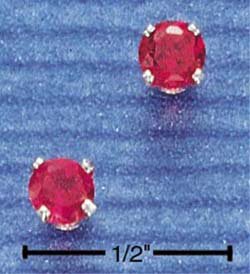STERLING SILVER 4MM JULY CZ POST EARRINGS (RED) (ep263)