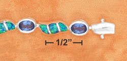 STERLING SILVER JEWELRY 7" ALT SYN TANZANITE OVAL & SYN BLUE OPAL SWOOSH LINK BRACELET (br2672)