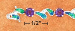 STERLING SILVER JEWELRY 7" ALT RND SYN AMETHYST & SYN BLUE OPAL DBL COMMA LINK BRACELET (br2671)