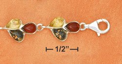 STERLING SILVER JEWELRY 7.5" MULTICOLOR AMBER TEARDROP CLUSTERS LINK BRACELET (br2643)