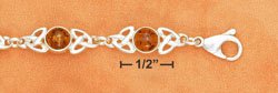 STERLING SILVER JEWELRY 7.5" ROUND HONEY AMBER CELTIC LINK BRACELET W/ LOBSTER CLAW CLASP (br2642)