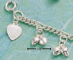 STERLING SILVER MULTIPLE DOUBLE DANGLE HEART 9" ANKLET (br465)