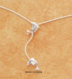 STERLING SILVER 9-10" SNAKE CHAIN ANKLET W/ DOLPHIN & DOLPHIN DANGLE (br2052)