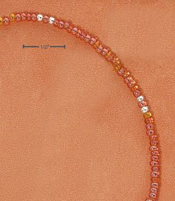 STERLING SILVER 9" SILVER & TRANSLUCENT ORANGE PONY BEAD ANKLET (br2314)