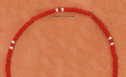 STERLING SILVER 9" SILVER & RED PONY BEAD ANKLET (br2318)