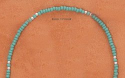 STERLING SILVER 9" SILVER & TURQUOISE COLORED PONY BEAD ANKLET (br2319)