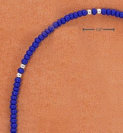 STERLING SILVER 9" SILVER & LAPIS COLORED PONY BEAD ANKLET (br2320)
