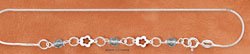 STERLING SILVER 9-10" ADJ SNAKE W/ CUTOUT FLOWERS & BLUE CRYSTALS ANKLET (br2328)