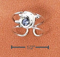STERLING SILVER MINI DOLPHIN W/ BLUE CRYSTAL EAR CUFF (sc106)