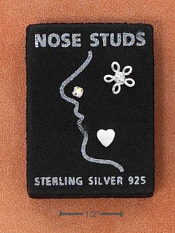 STERLING SILVER JEWELRY NOSE STUDS SET: ROUND, HEART, AND FLORAL (sc113)
