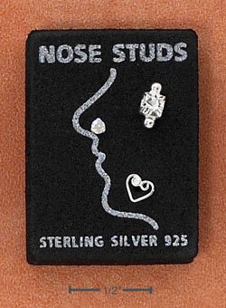 STERLING SILVER JEWELRY NOSE STUDS SET: ROUND, HEART, SOLITAIRE W/ BALLS (sc115)