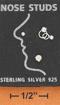STERLING SILVER JEWELRY NOSE STUD SET W/PLAIN BALL- IRIDESCENT XTL & CLR XTL W/BALL DANGLE (sc124)