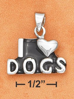 STERLING SILVER JEWELRY "I HEART DOGS" PENDANT W/ BLACK ENAMEL FOR YOU OR PET (ch3266)