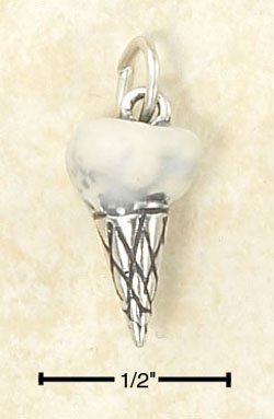 STERLING SILVER JEWELRY 3D ENAMELED VANILLA ICE CREAM CONE CHARM (ch2970)