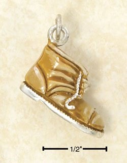 STERLING SILVER JEWELRY ENAMEL BROWN BOOT CHARM (ch2968)