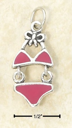 STERLING SILVER JEWELRY MOVEABLE ENAMEL PINK BIKINI CHARM (ch2962)