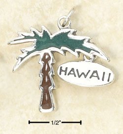 STERLING SILVER JEWELRY ENAMELED PALM TREE CHARM WITH HAWAII TAG (ch2961)