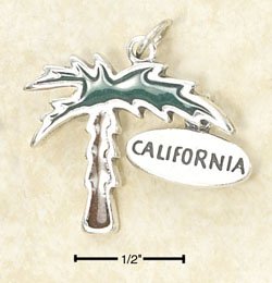 STERLING SILVER JEWELRY ENAMELED PALM TREE CHARM WITH CALIFORNIA TAG (ch2960)