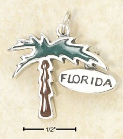 STERLING SILVER JEWELRY ENAMELED PALM TREE CHARM WITH FLORIDA TAG (ch2959)
